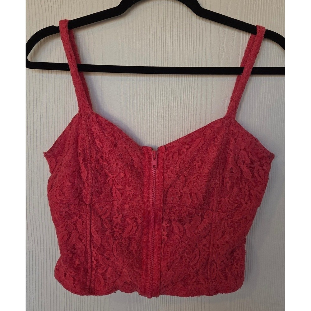 Charlotte Russe Pink Floral Lace Zip Corset Crop Top Sz L Concert Fairy Romantic